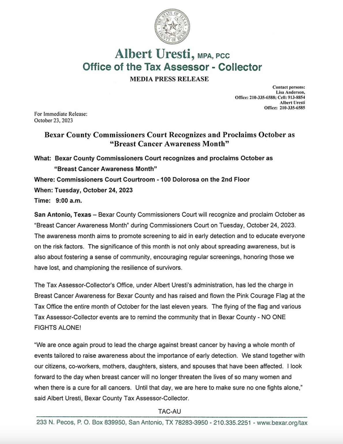 ALBERT URESTI Bexar County Tax Assessor Collector